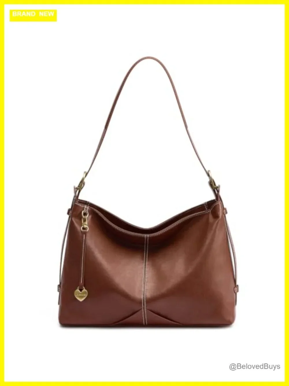 Faux leather hobo bag with heart charm, adjustable strap, medium tote